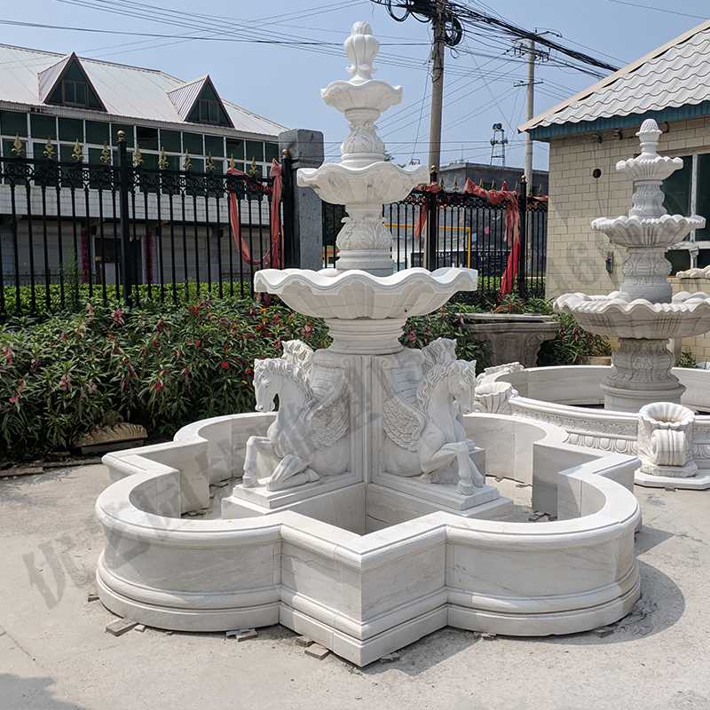 景觀雕塑定制，石雕噴泉廠家，歐式白馬石雕噴泉